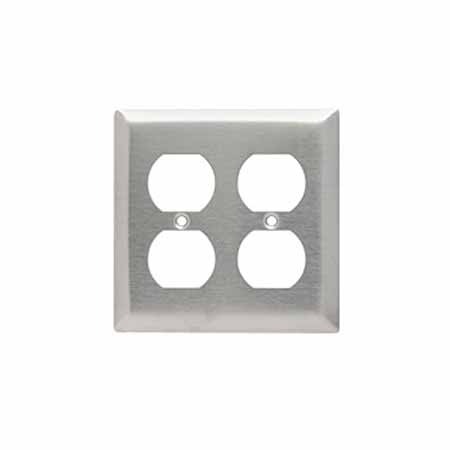 P&S SS82 2G 302 STAINLESS STEEL DUPLEX RECEPTACLE PLATE
