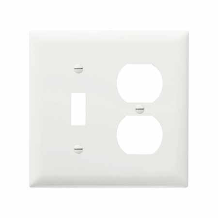 P&S TP18-W 2G WHITE TOGGLE SWITCH AND DUPLEX RECEPTACLE PLATE NYLON