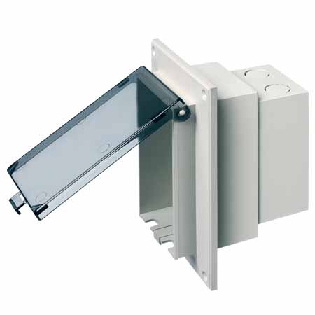 ARL DBVR1C CLEAR LOW PROFILE RECESSED ELECTRICAL BOX WITH WEATHERPROOF IN USE COVER